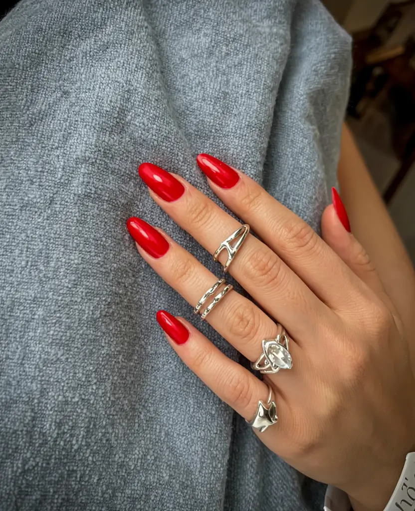 red fall nails 2025 Scarlet Flame Elegance