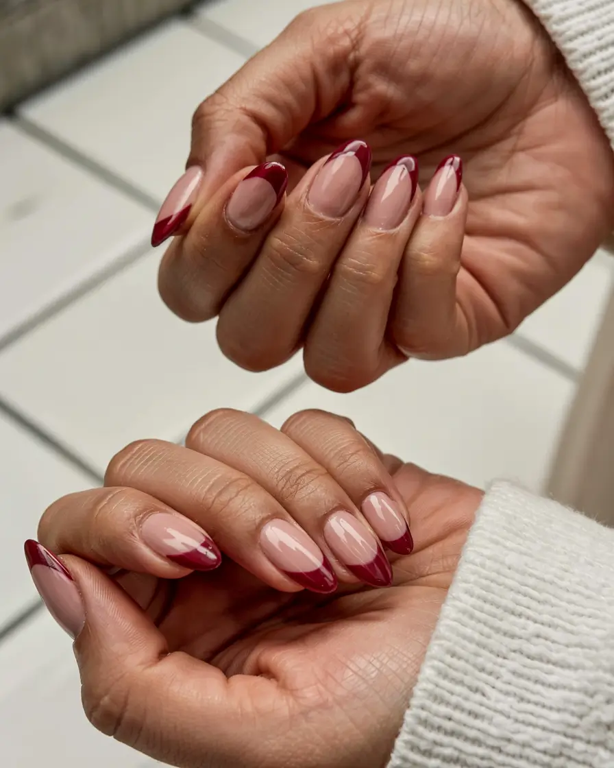 red fall nails 2025 Cherry-Tipped Minimalism