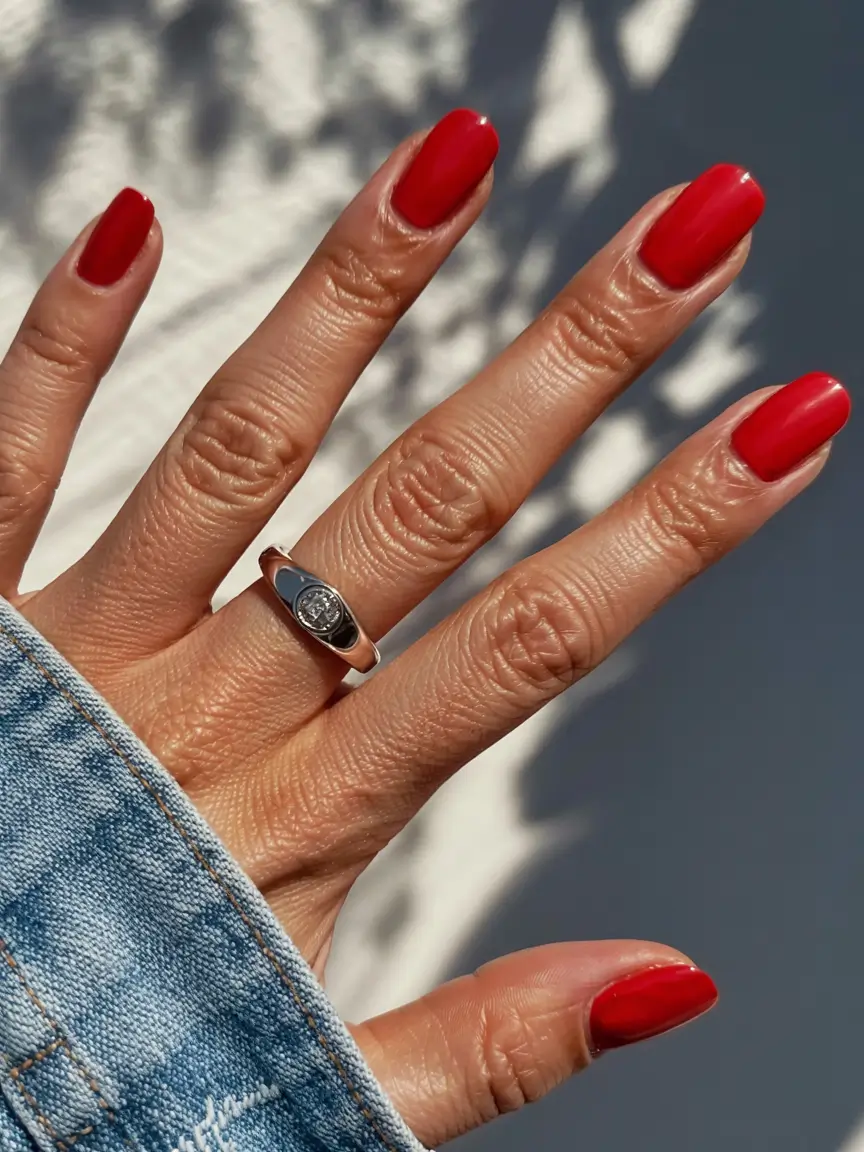 red fall nails 2025 Bright Red Power Nails