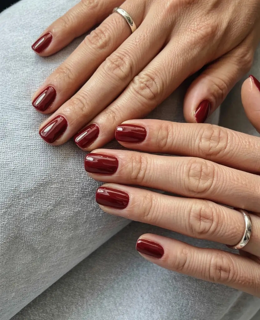 red fall nails 2025 Wine Red Comfort