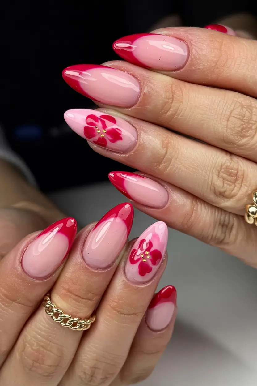 red fall nails 2025 Floral Scarlet Delight