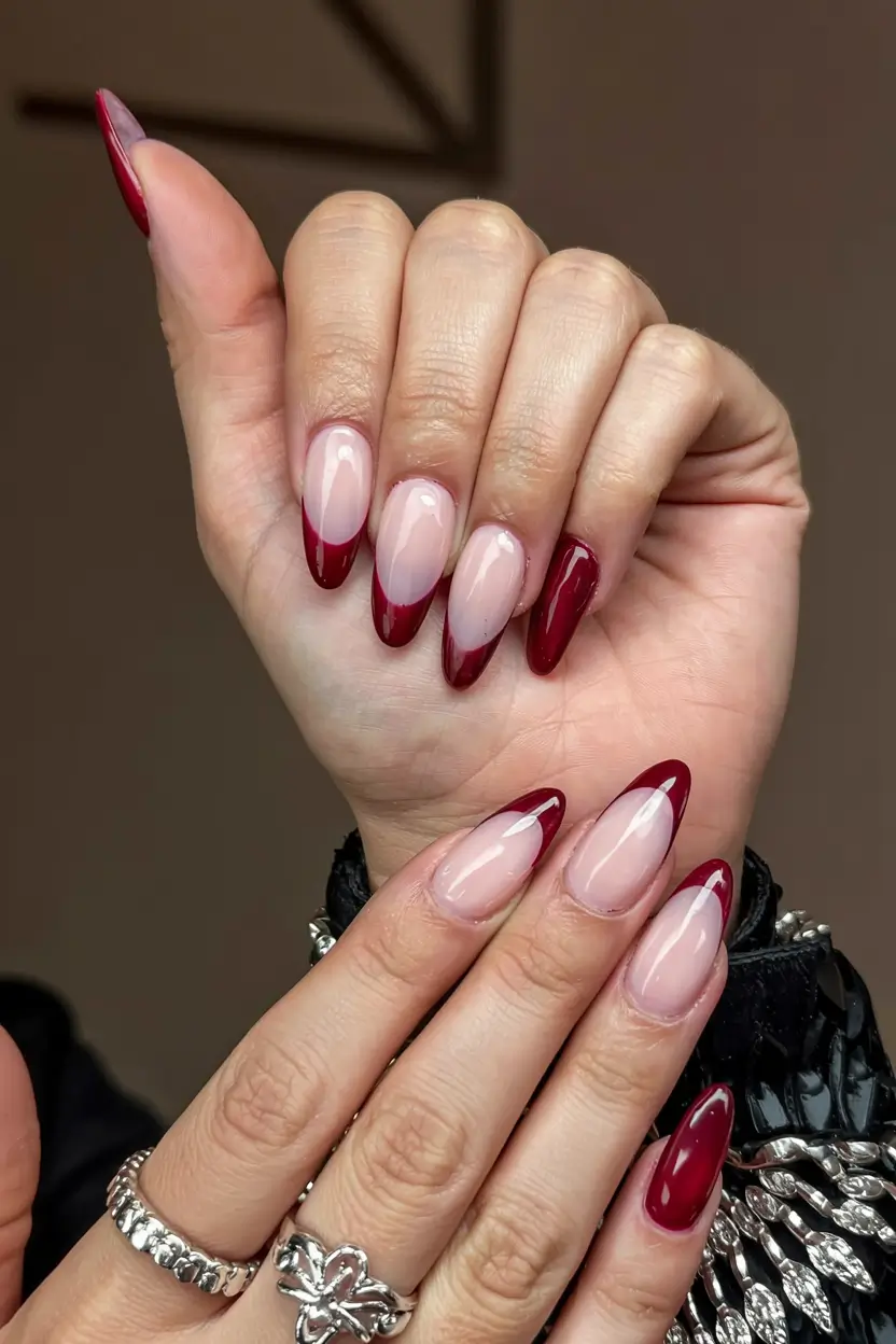 red fall nails 2025 Velvet Bordeaux French