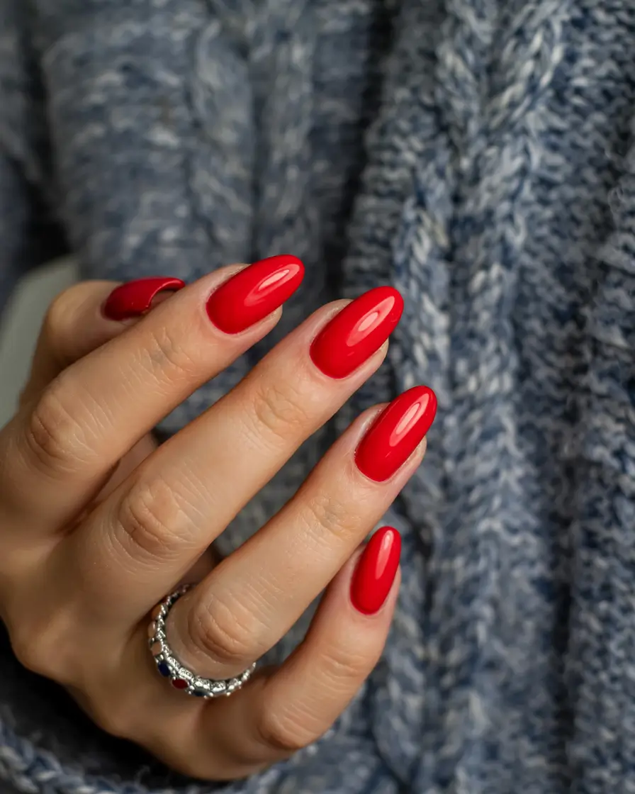red fall nails 2025 Crimson Knit Comfort
