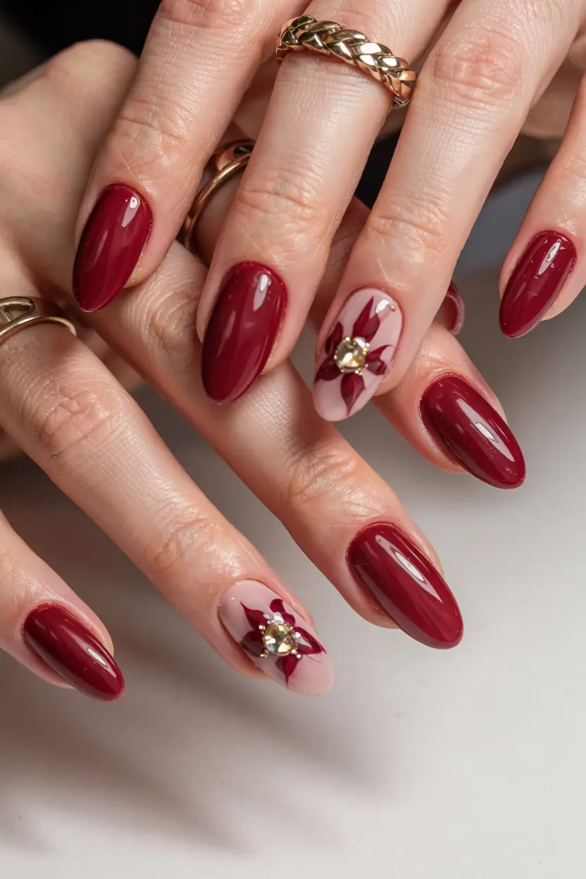 red fall nails 2025 Red Florals with a Spark