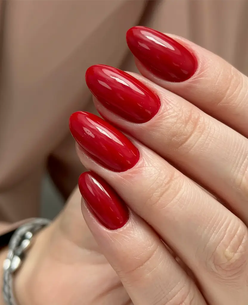 red fall nails 2025 Classic Ruby Shine