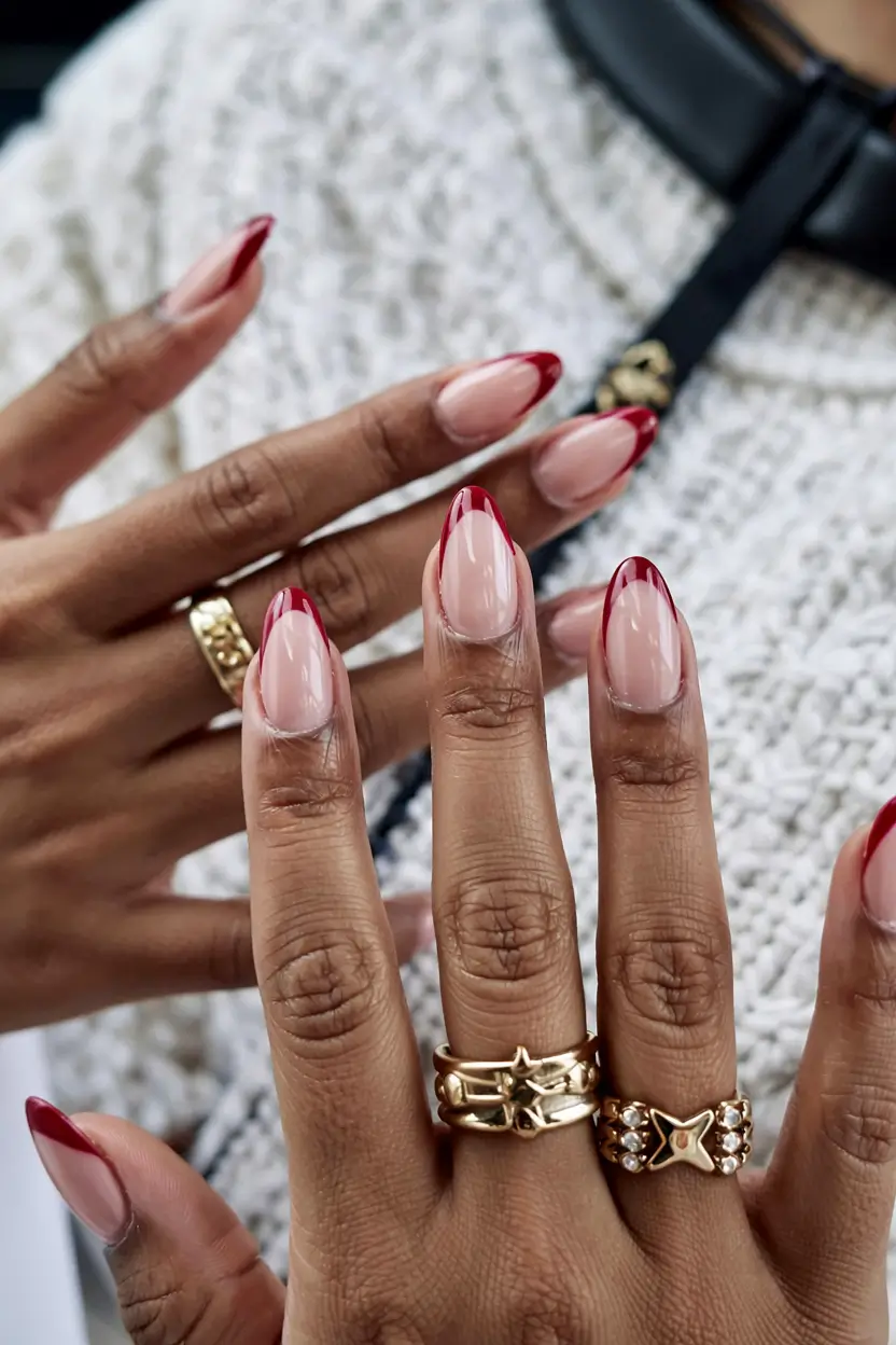 red fall nails 2025 French Twist in Red