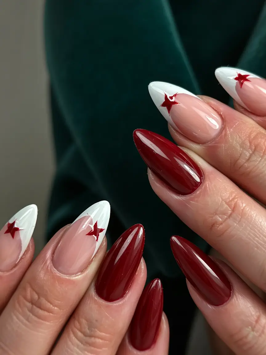 red fall nails 2025 Starry Accents in Scarlet
