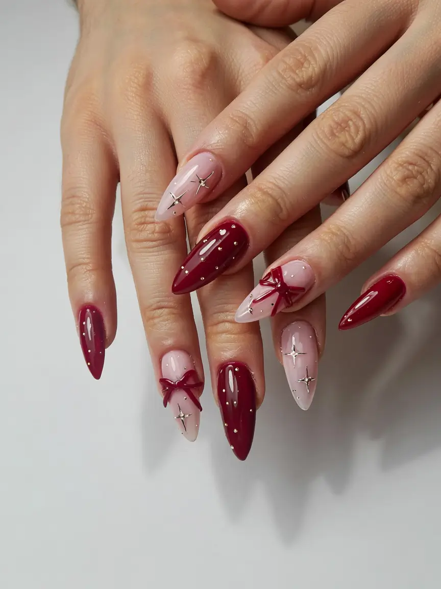 red fall nails 2025 Festive Bow Drama