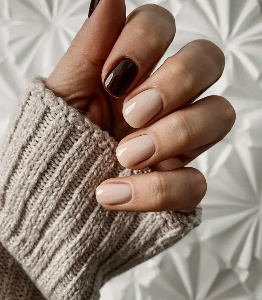 round fall nails 2025 Chocolate & Cream Minimal Contrast