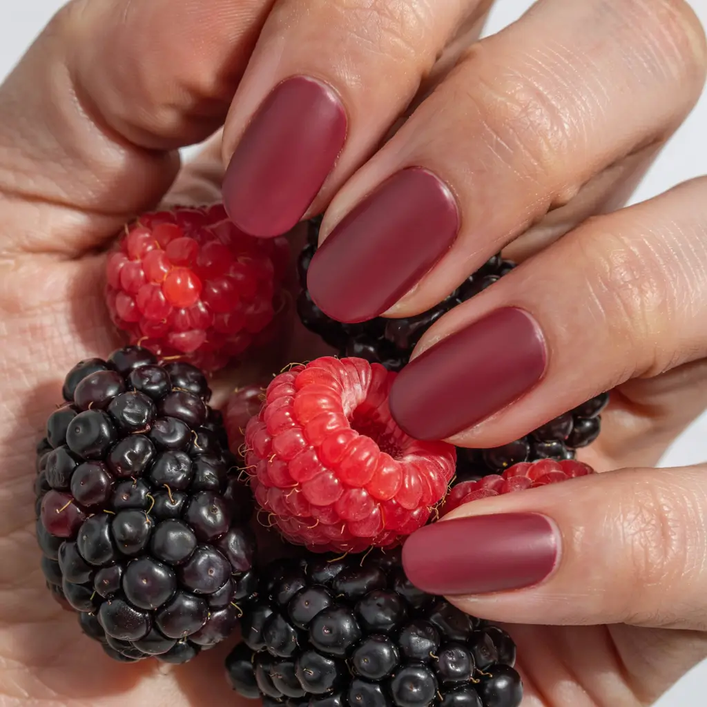 round fall nails 2025 Berry Velvet Matte