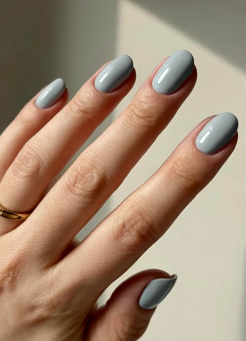 round fall nails 2025 Foggy Morning Gray