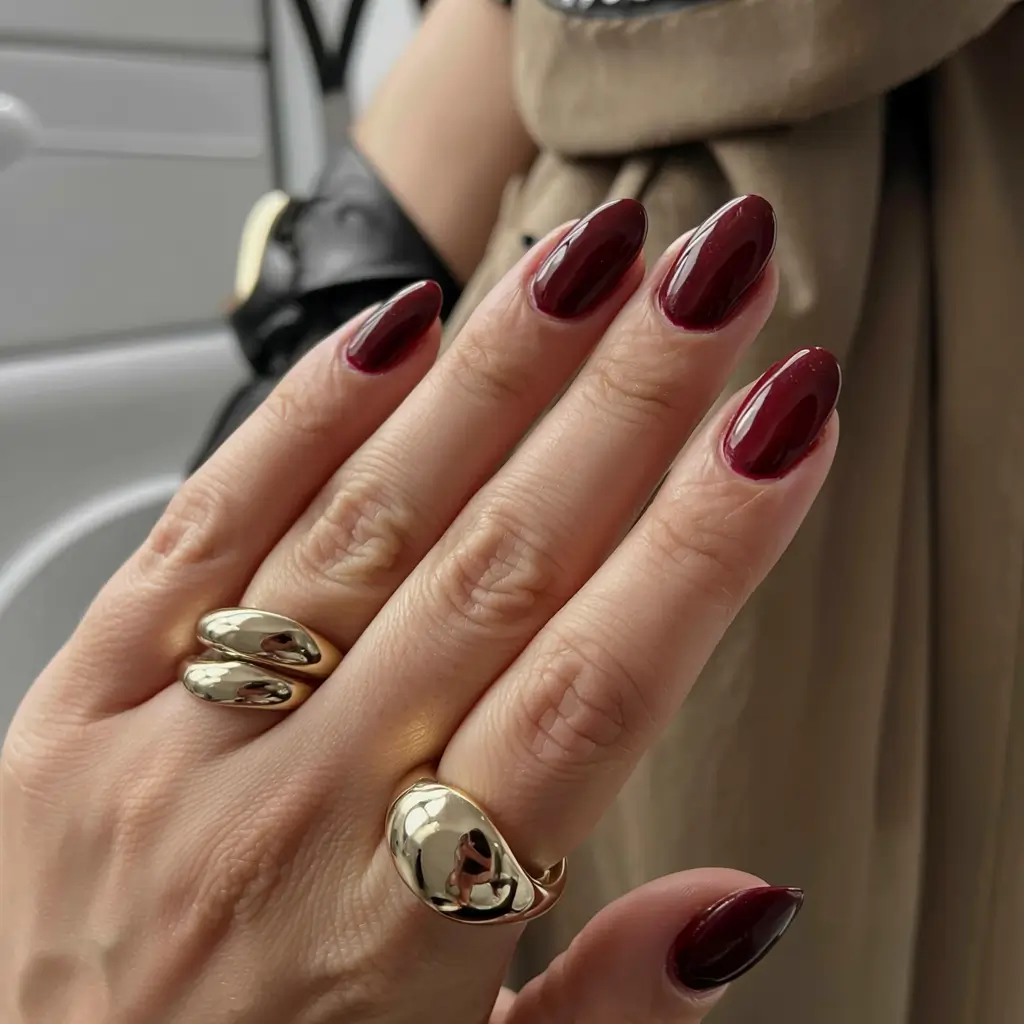 round fall nails 2025 Deep Ruby Wine