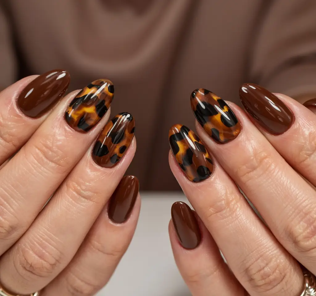 round fall nails 2025 Tortoiseshell Luxe