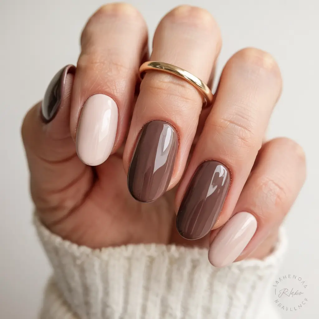 round fall nails 2025 Milk & Mocha Duo
