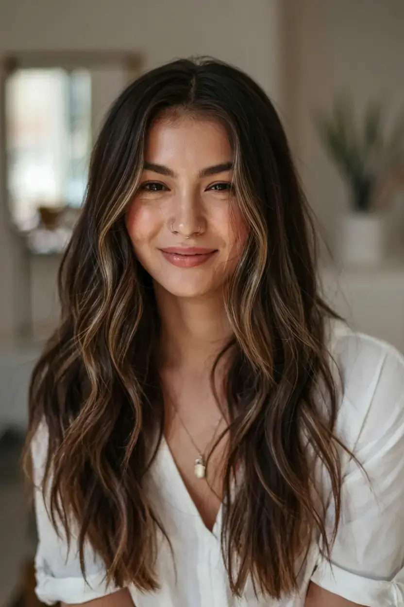 september hair color ideas fall trends for 2025+Espresso Base with Cream Ribbons