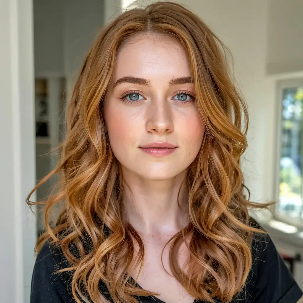 september hair color ideas fall trends for 2025+Spiced Pumpkin Gold Midlengths