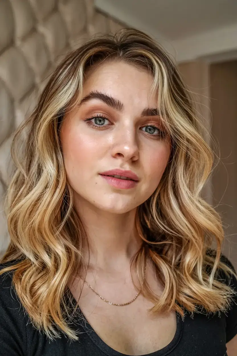 september hair color ideas fall trends for 2025+Golden Root Melt on Soft Vanilla Blonde