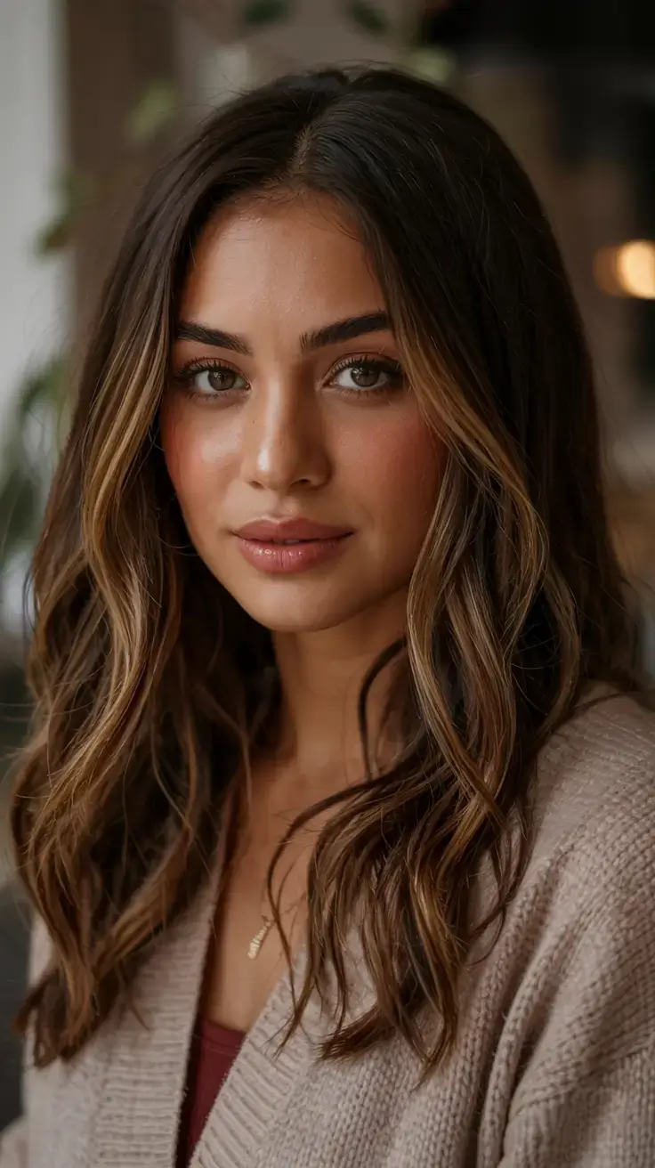 september hair color ideas fall trends for 2025+Toasted Honey Layers with Mid-Part