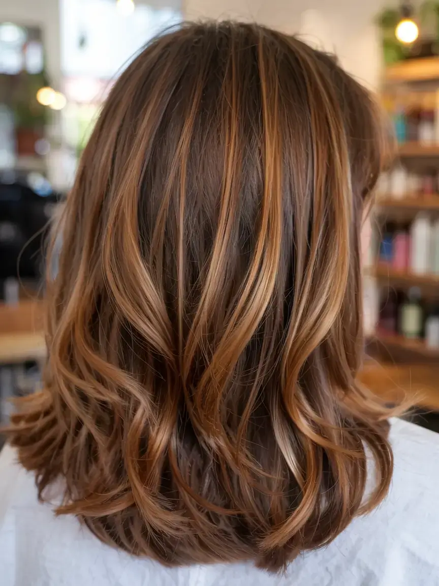 september hair color ideas fall trends for 2025+Bronzed Cinnamon Blend with Soft Curls