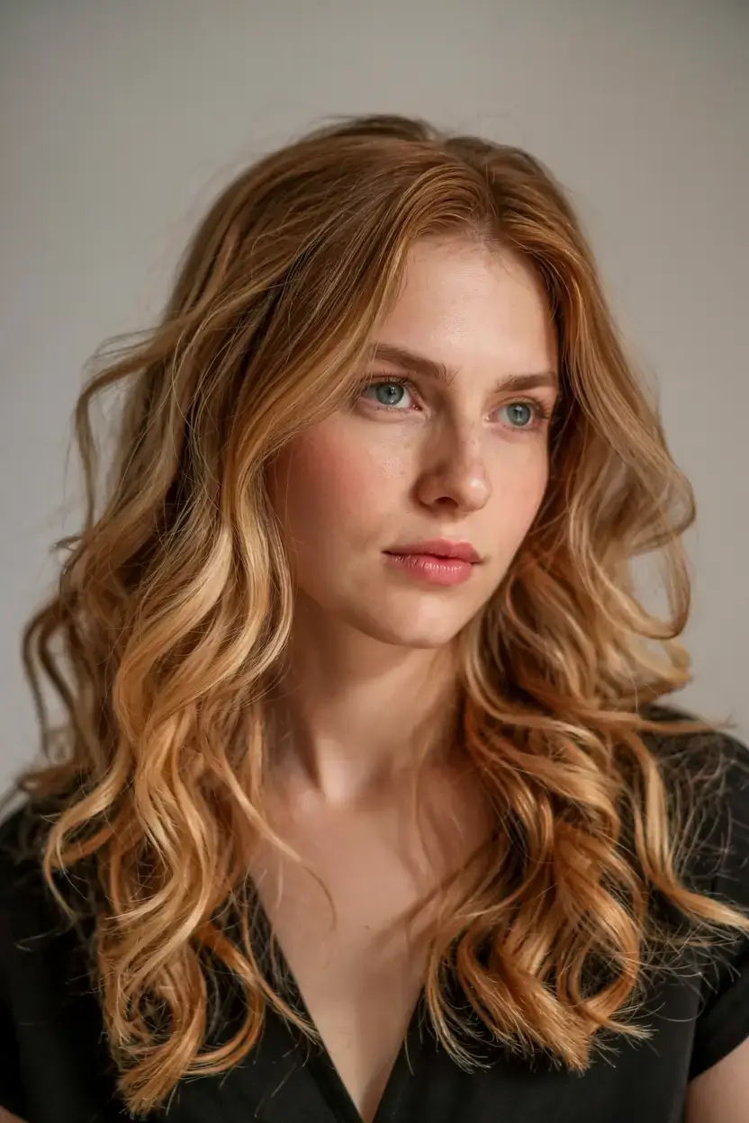 september hair color ideas fall trends for 2025+Sunlit Butterscotch Curls