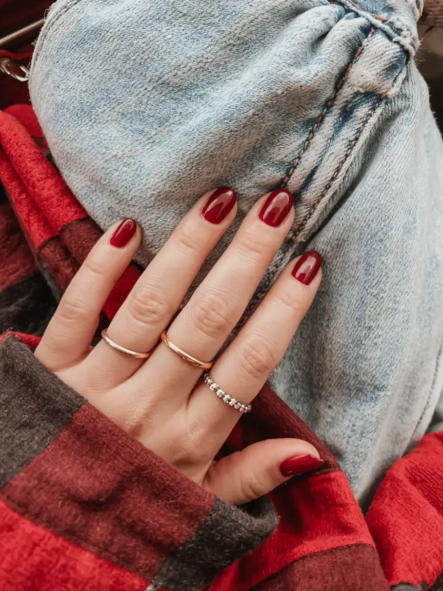 september nails color ideas 2025 Classic Crimson on Clean Short Nails