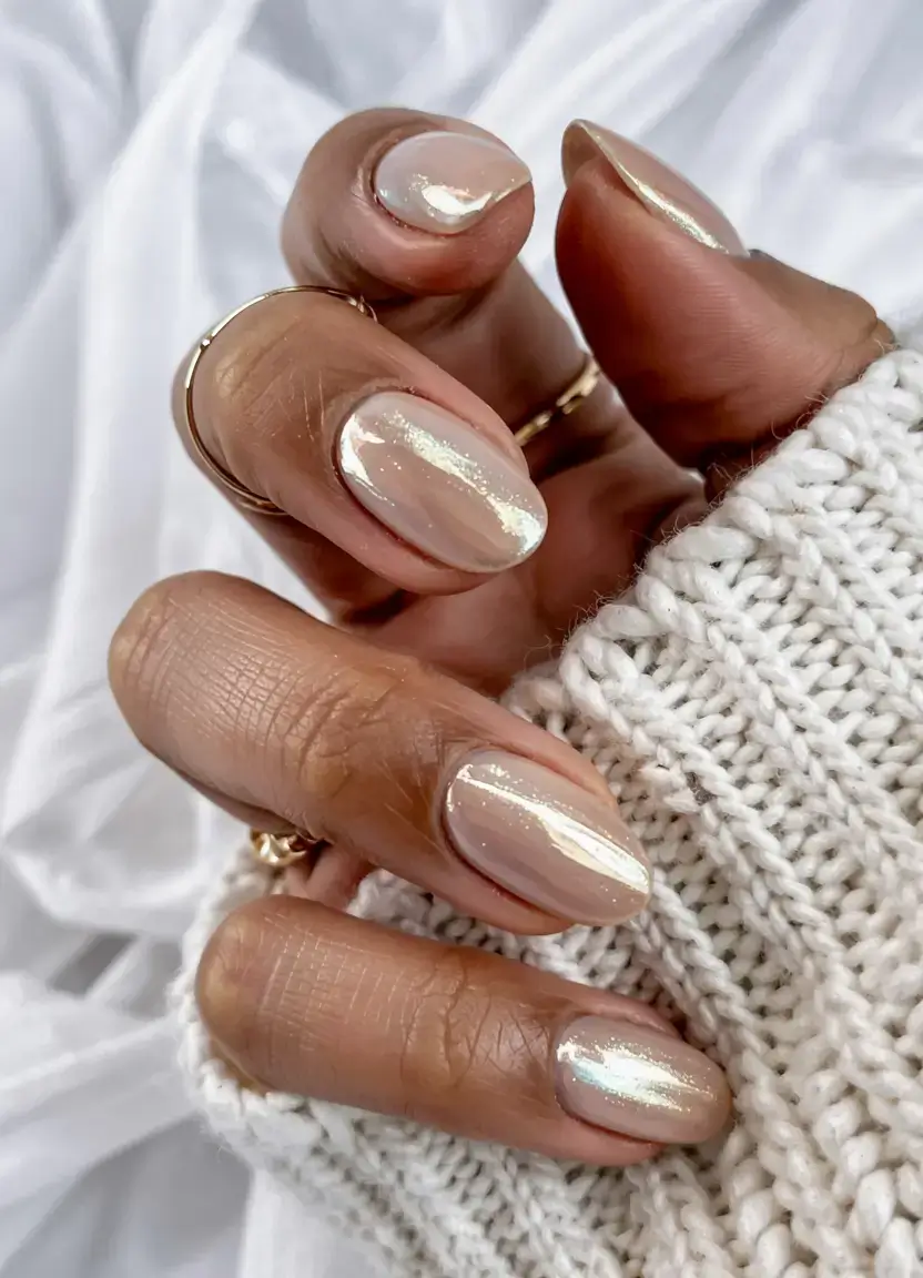 september nails color ideas 2025 Pearlescent Sheen with Sweater Weather Vibes