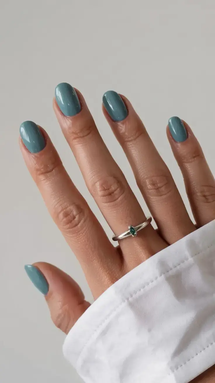 september nails color ideas 2025 Steel Blue for Stormy Energy