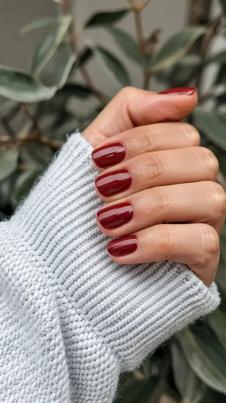 september nails color ideas 2025 Short and Chic in Glossy Wine