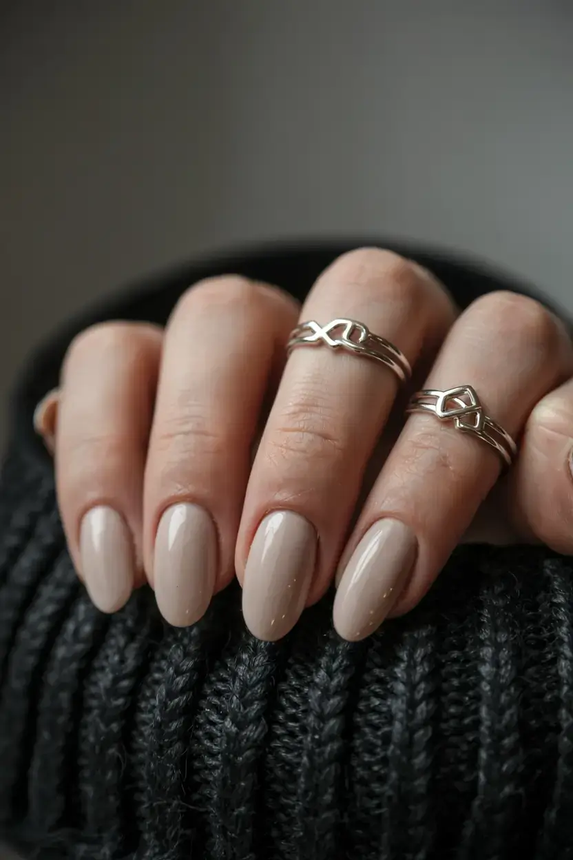 september nails color ideas 2025 Latte Beige with a Glossy Topcoat