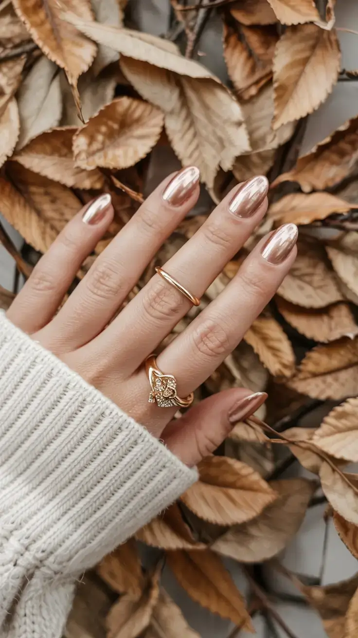 september nails color ideas 2025 Metallic Rose Gold for Autumn Shine
