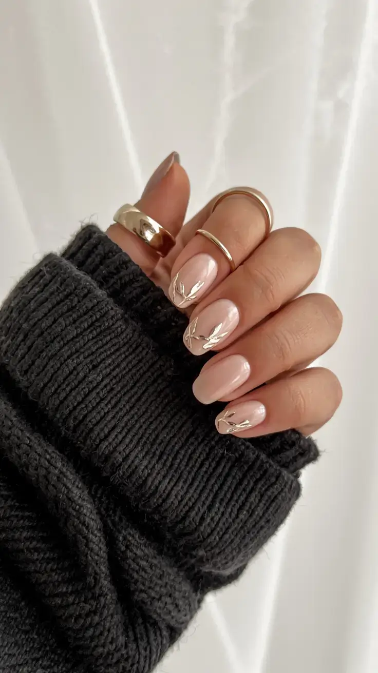 september nails design fall trends for 2025 Golden Twig Minimalism