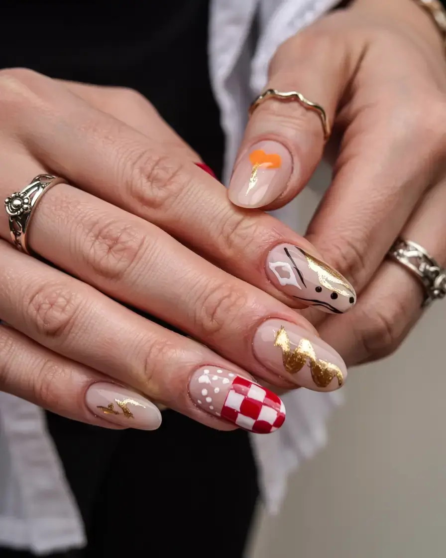september nails design fall trends for 2025 Pop Art Meets Luxe Neutrals