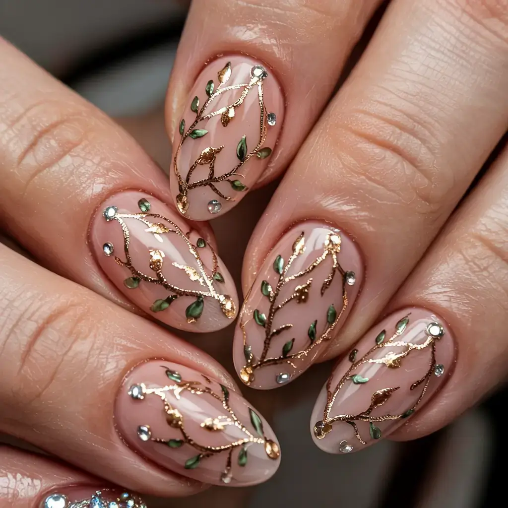 september nails design fall trends for 2025 Golden Garden Vines