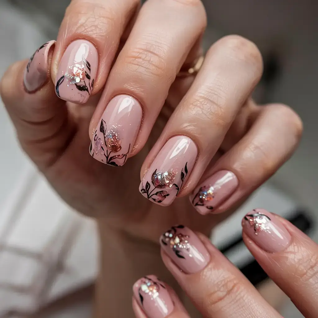 september nails design fall trends for 2025 Soft Garden Sparkle