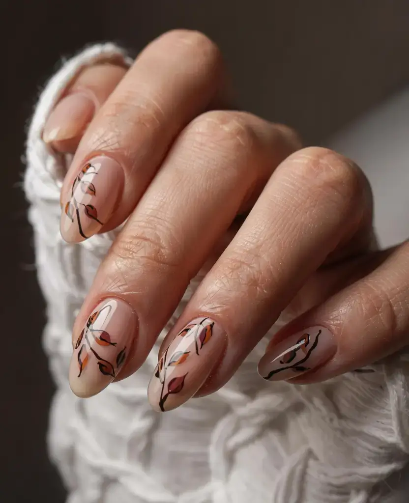 september nails design fall trends for 2025 Whispering Autumn Branches