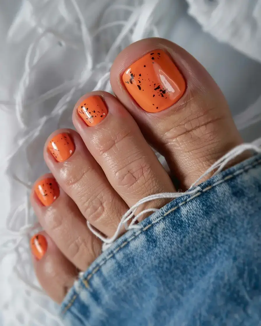 september toe nails ideas 2025 Spiced Pumpkin with Ink Flecks