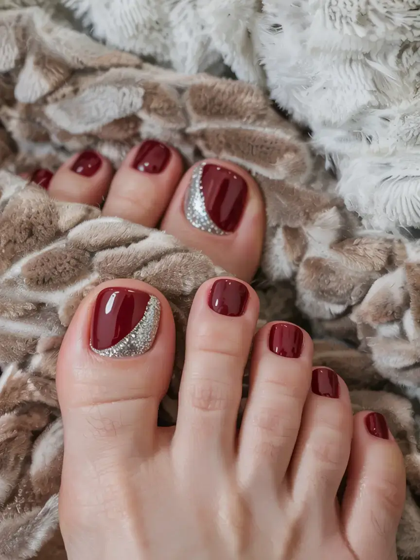 september toe nails ideas 2025 Velvet Garnet with Silver Drape