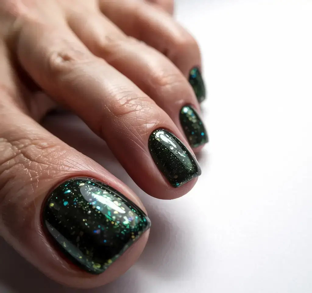 september toe nails ideas 2025 Midnight Forest Glitter