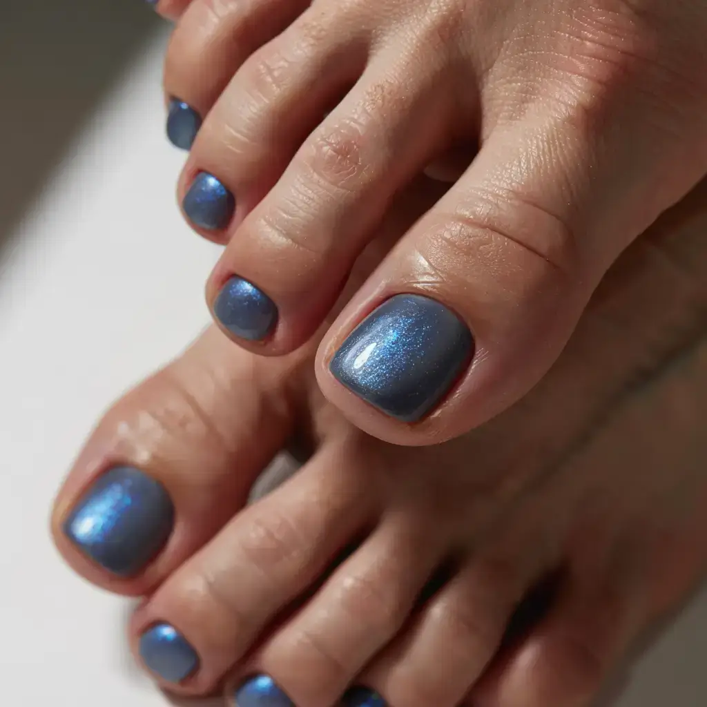 september toe nails ideas 2025 Dusty Denim Blue