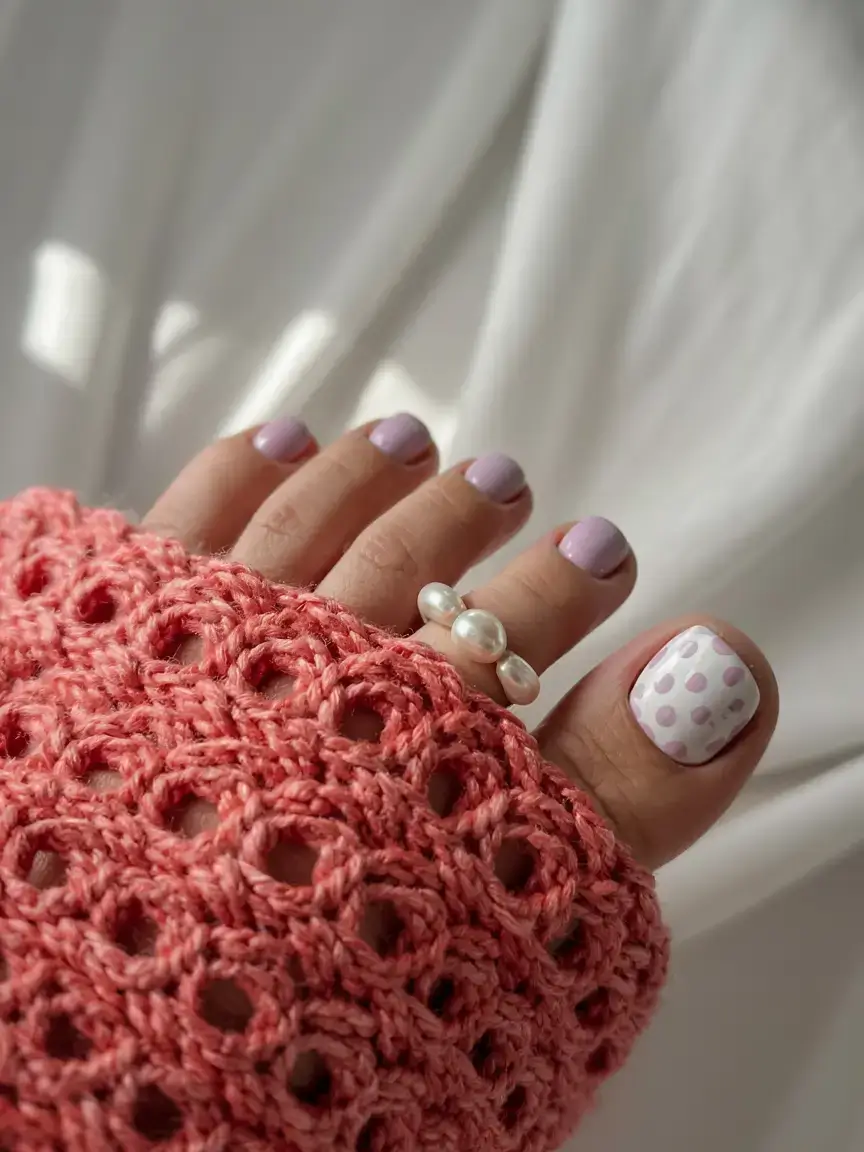 september toe nails ideas 2025 Pastel Polka Dot Play