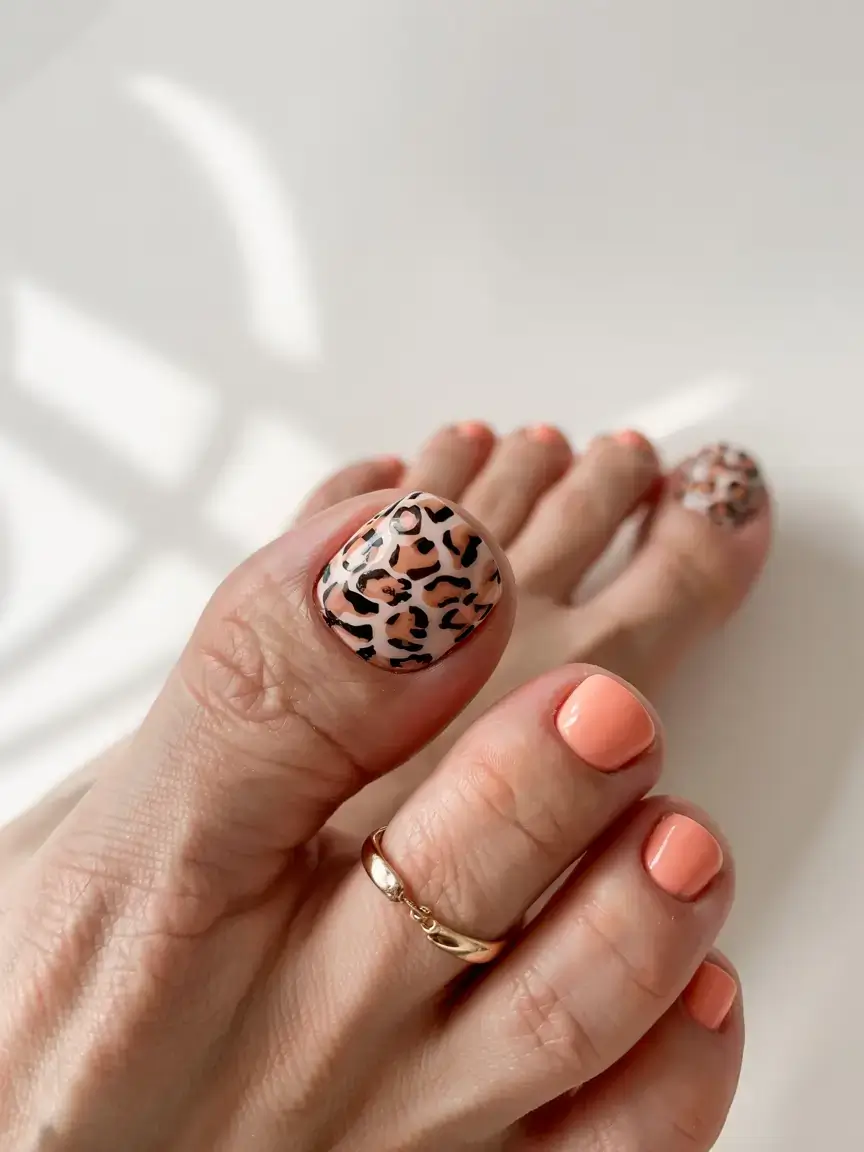 september toe nails ideas 2025 Peachy Leopard Pop