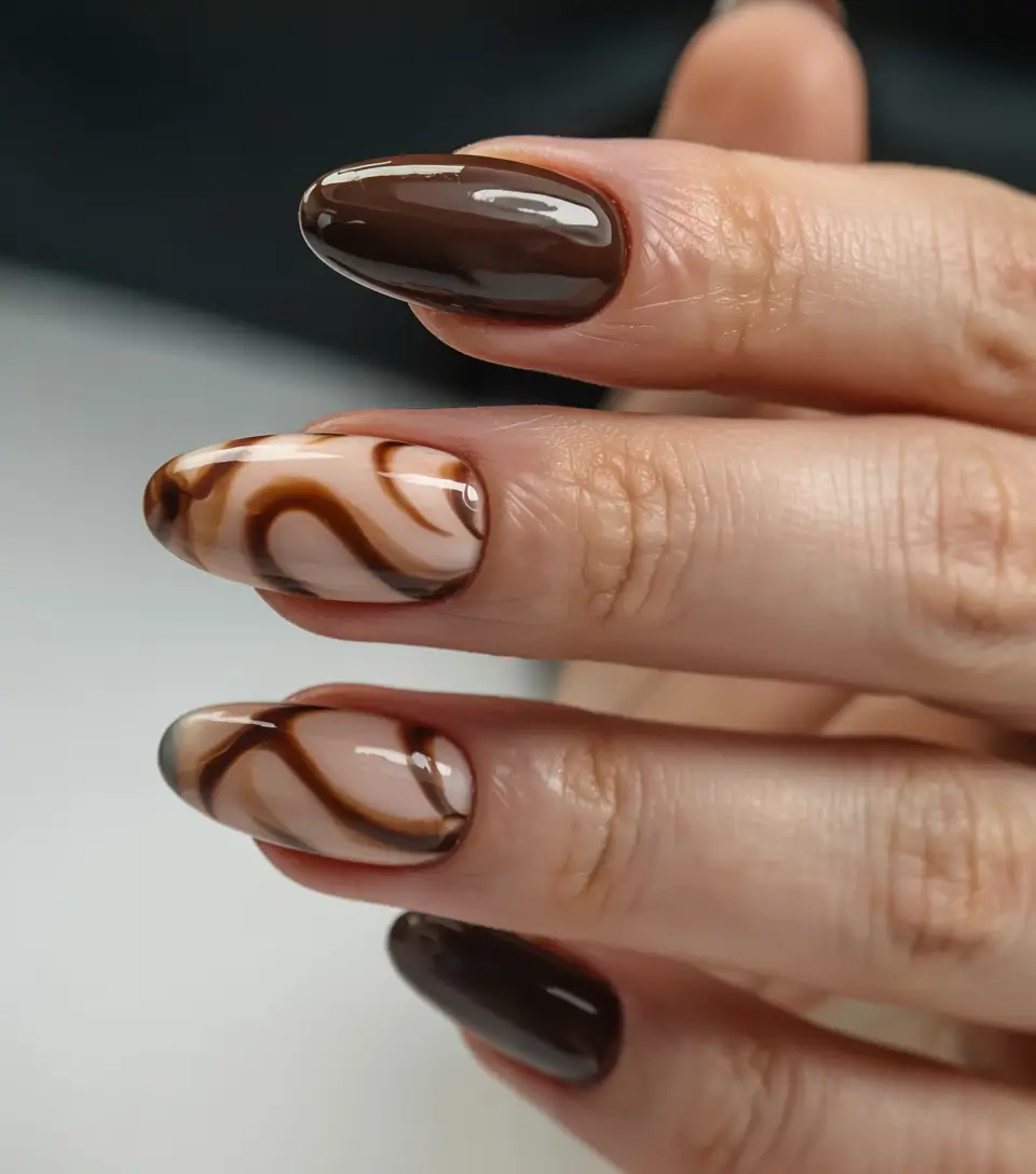 subtle fall nails 2025 Mocha Marble Elegance