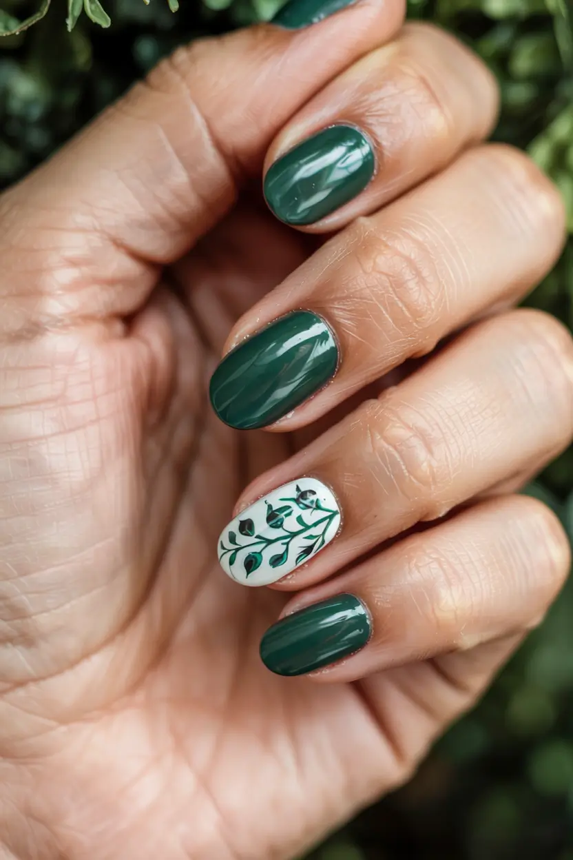 subtle fall nails 2025 Evergreen Accent