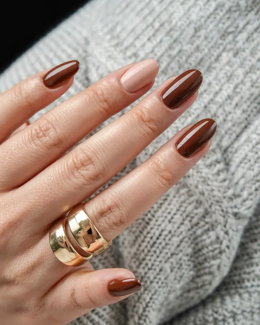 subtle fall nails 2025 Cocoa & Cream Duo