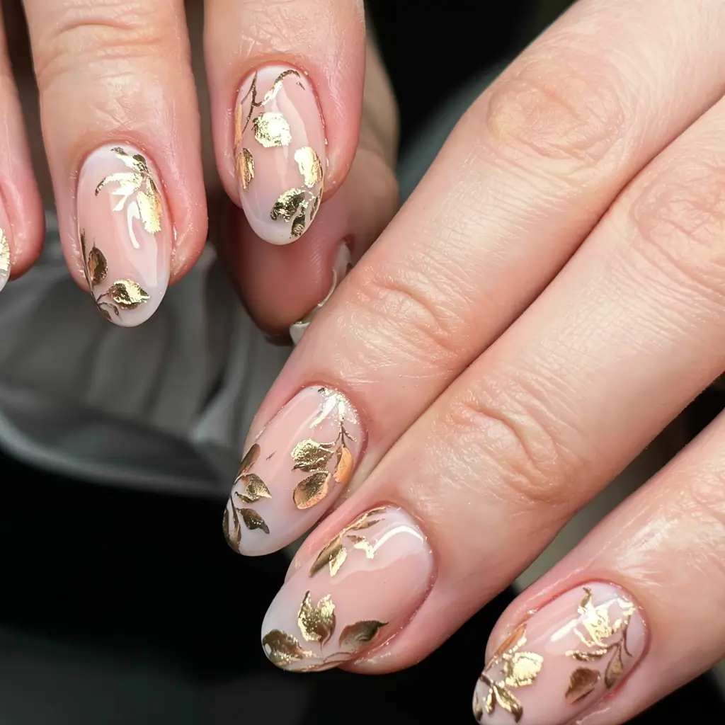 subtle fall nails 2025 Golden Leaf Veil