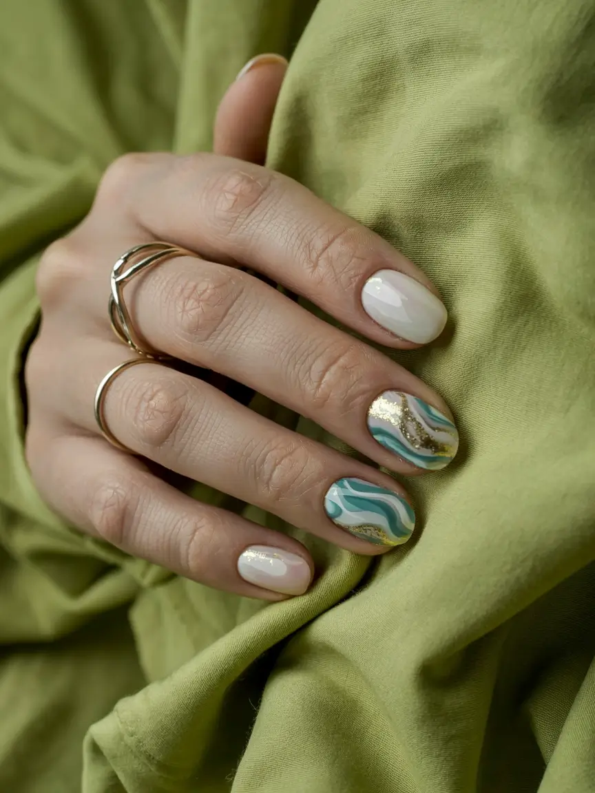 subtle fall nails 2025 Ocean Agate Waves