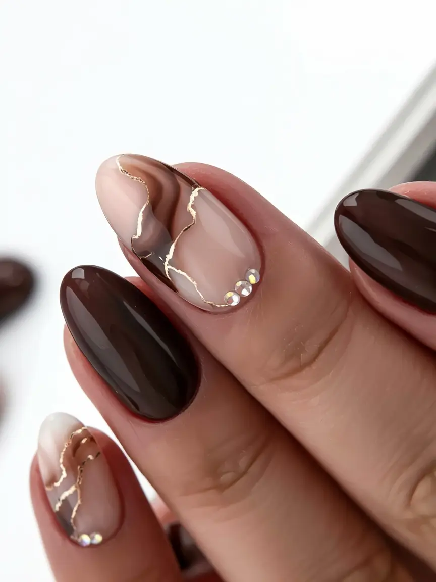 subtle fall nails 2025 Espresso Marble Luxe