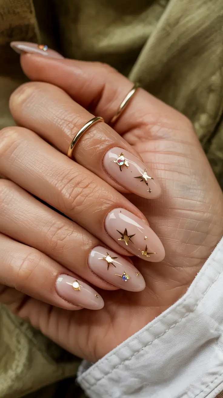 subtle fall nails 2025 Celestial Nude Charm