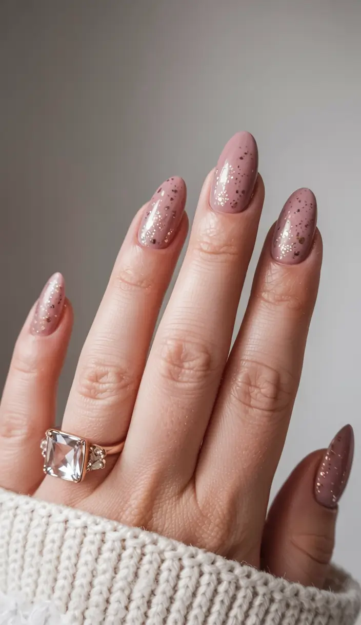 subtle fall nails 2025 Dusty Rose Glitter Veil