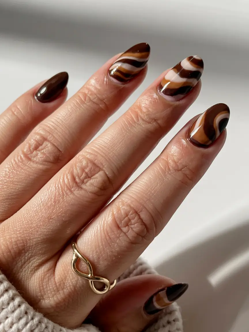 subtle fall nails 2025 Mocha Swirl Drama
